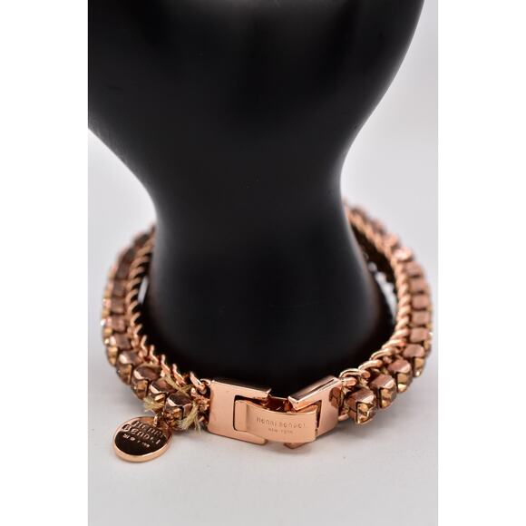 Henri Bendel Rose Gold Chain Crystal Bracelet Champagne Rhinestone Signed BinO - Picture 8 of 12
